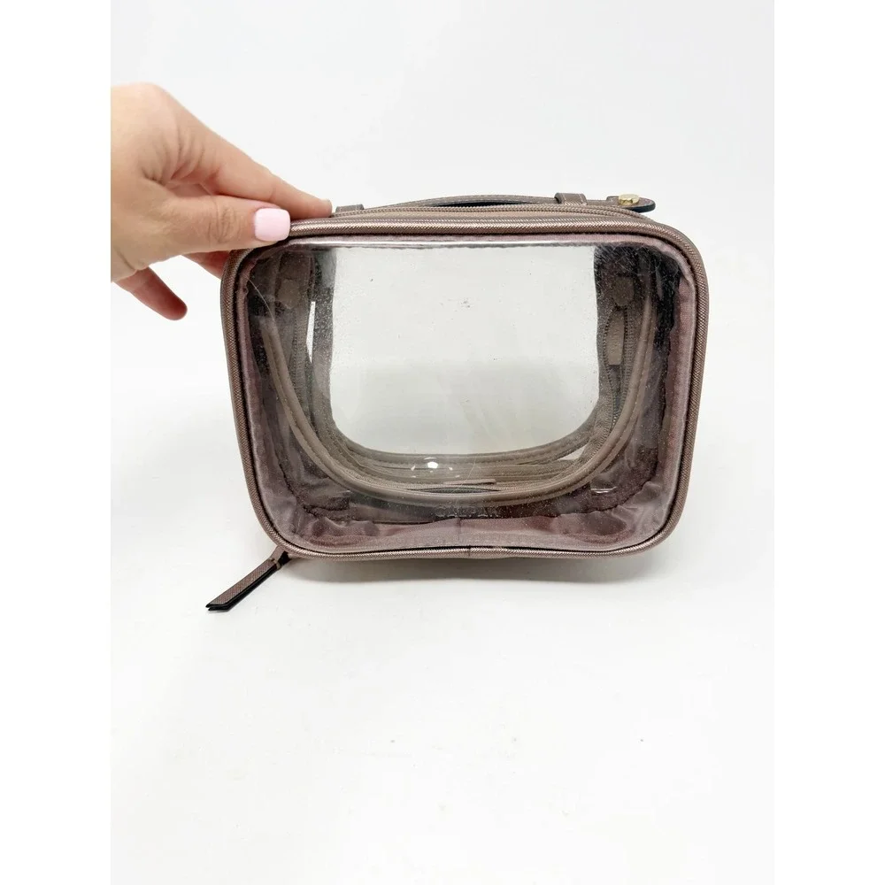 Calpak Small Clear Cosmetics Case In Mocha Makeup Toiletry Travel Bag Dual Zip